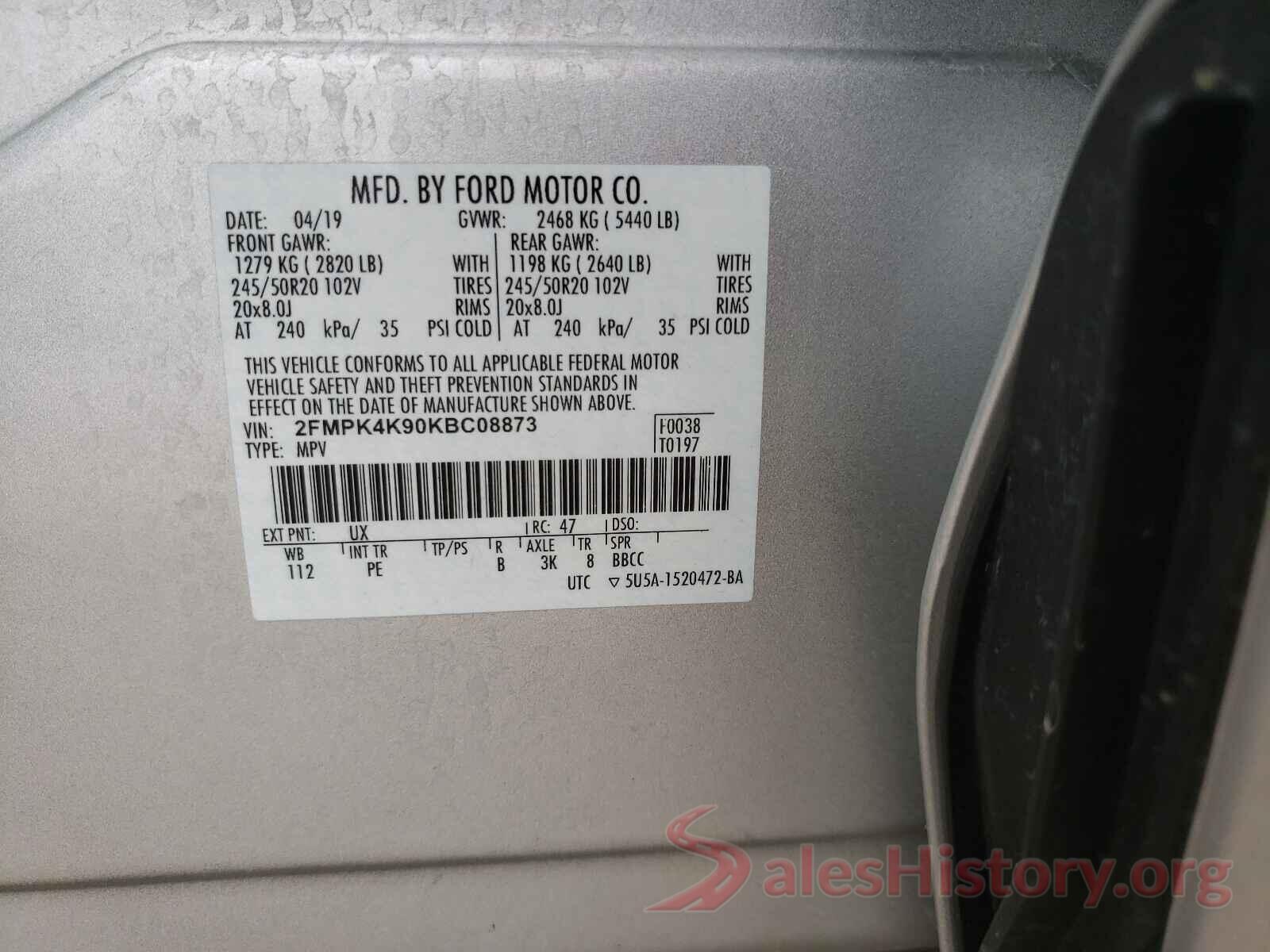 2FMPK4K90KBC08873 2019 FORD EDGE