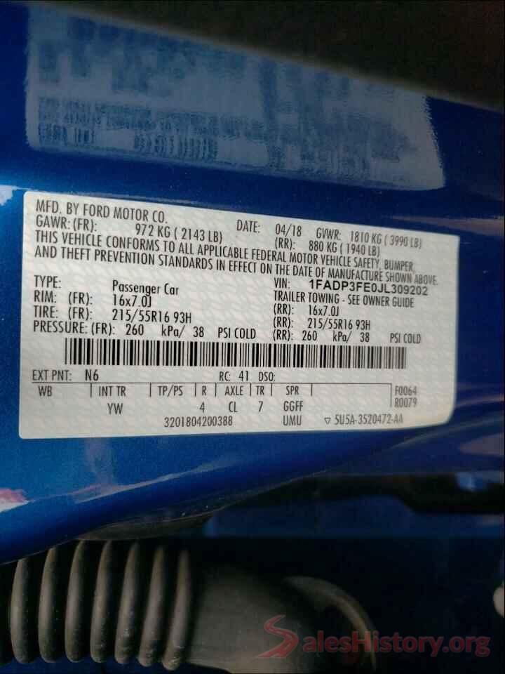 1FADP3FE0JL309202 2018 FORD FOCUS