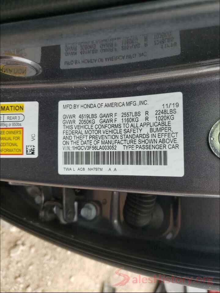 1HGCV3F56LA003052 2020 HONDA ACCORD