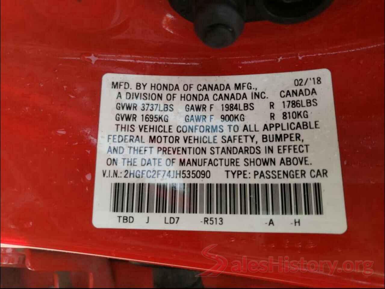 2HGFC2F74JH535090 2018 HONDA CIVIC