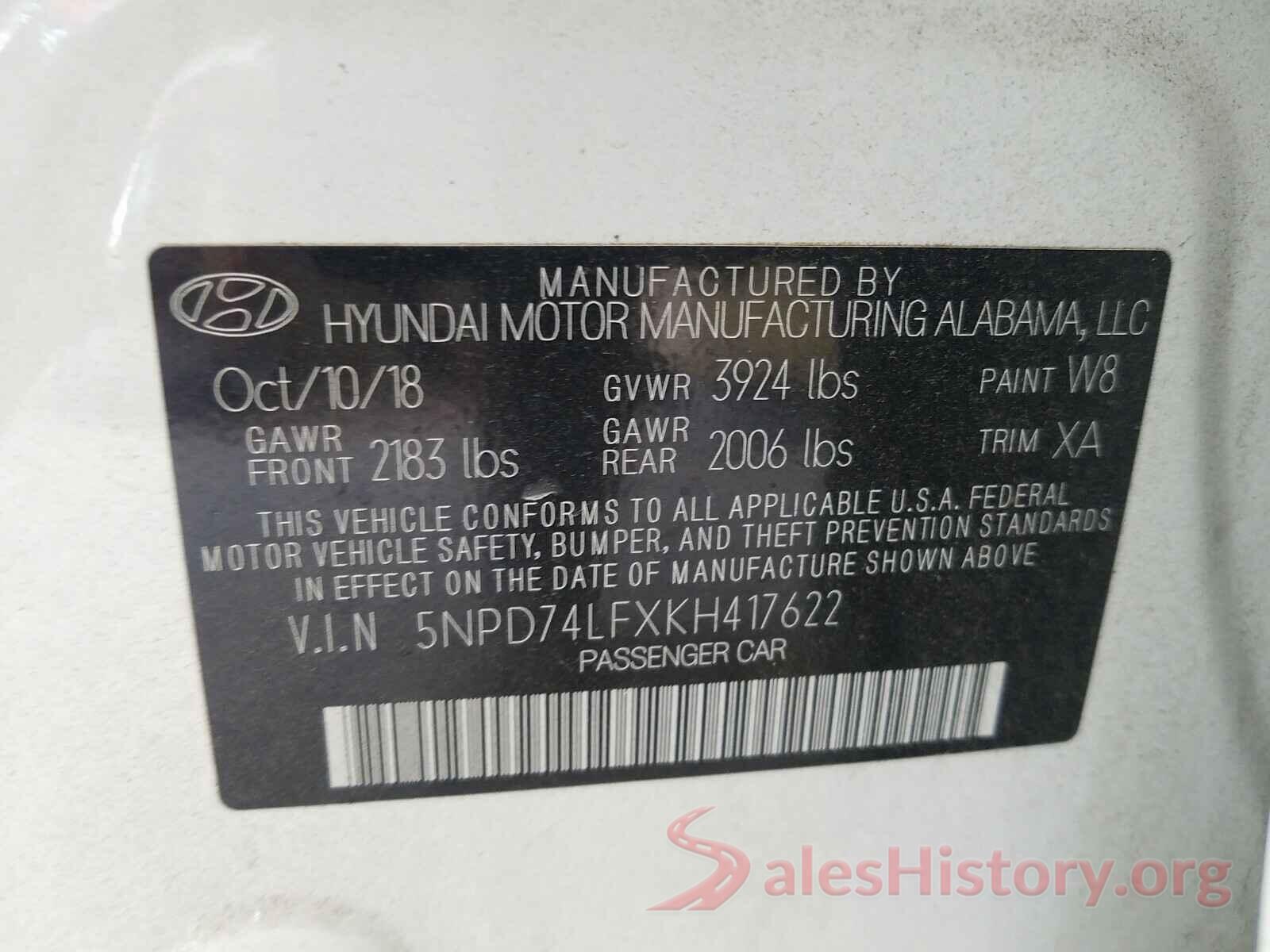 5NPD74LFXKH417622 2019 HYUNDAI ELANTRA