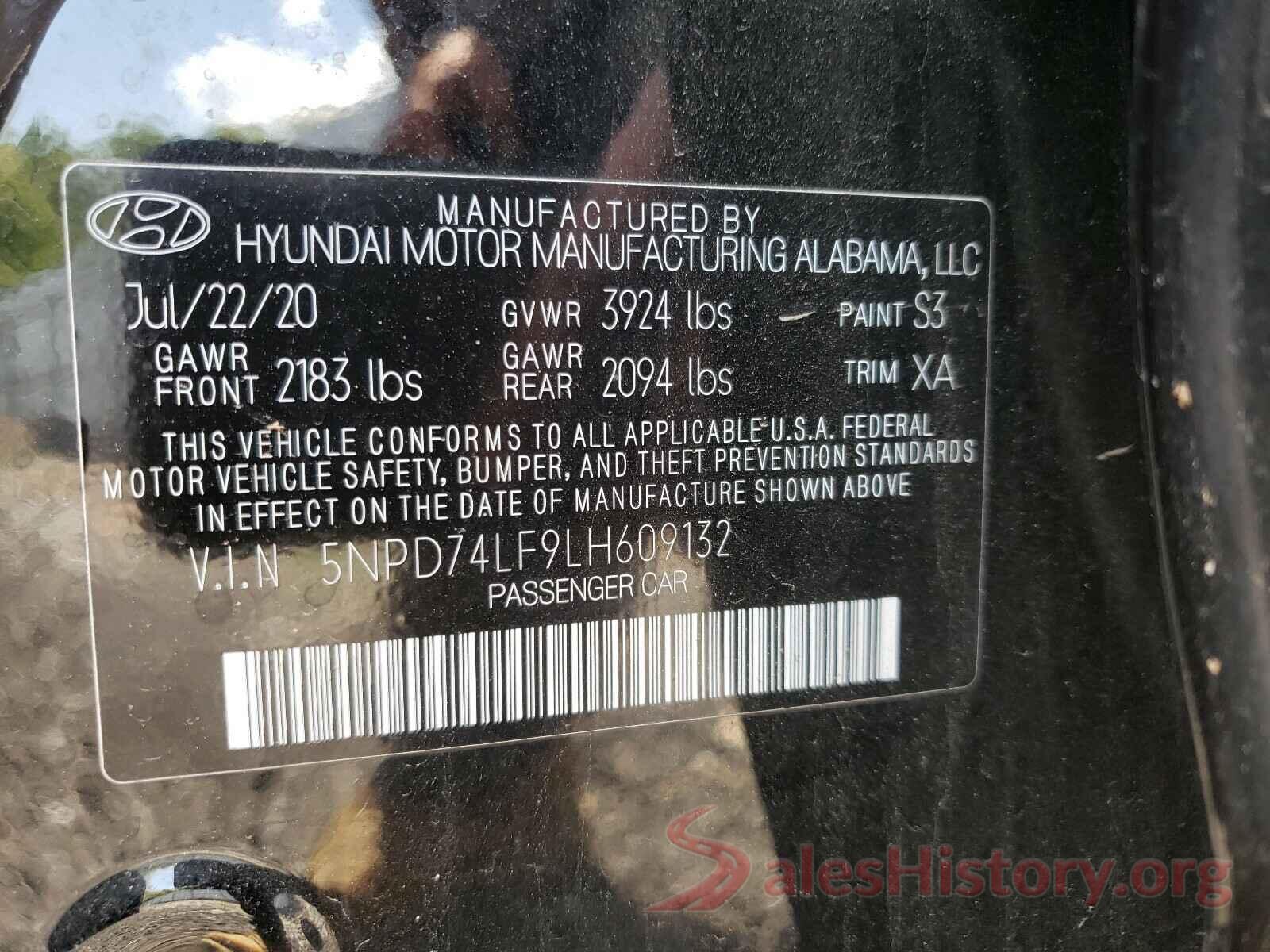 5NPD74LF9LH609132 2020 HYUNDAI ELANTRA