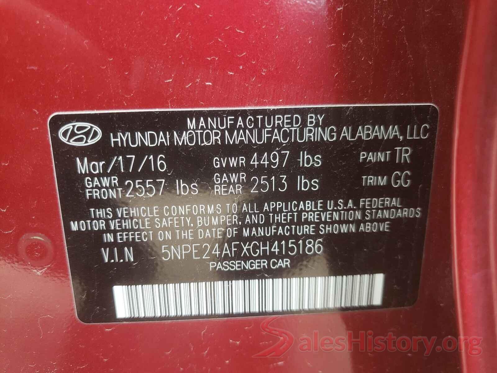 5NPE24AFXGH415186 2016 HYUNDAI SONATA