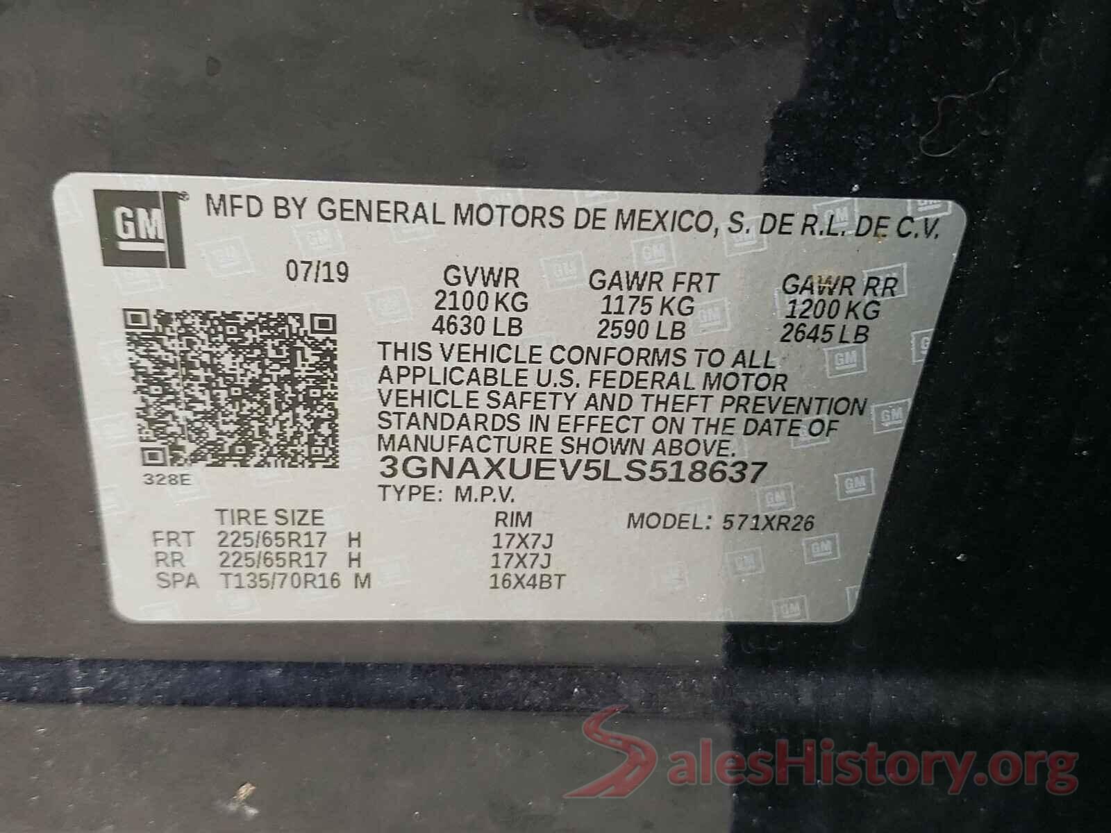 3GNAXUEV5LS518637 2020 CHEVROLET EQUINOX