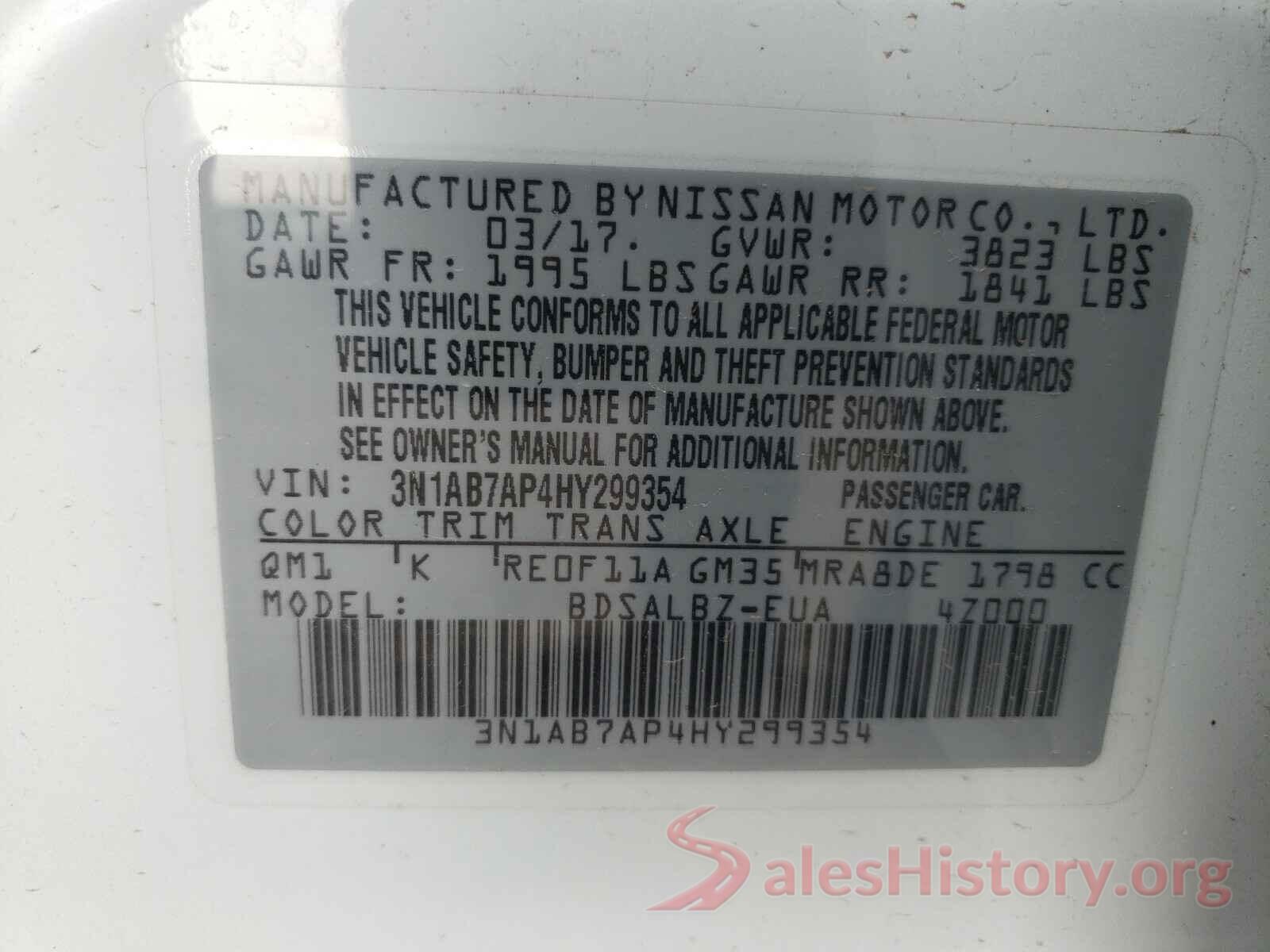 3N1AB7AP4HY299354 2017 NISSAN SENTRA