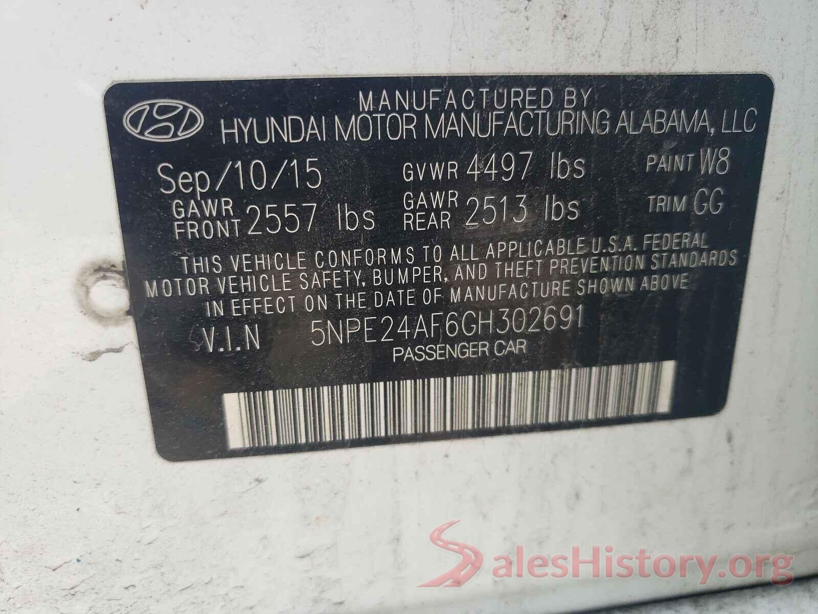 5NPE24AF6GH302691 2016 HYUNDAI SONATA