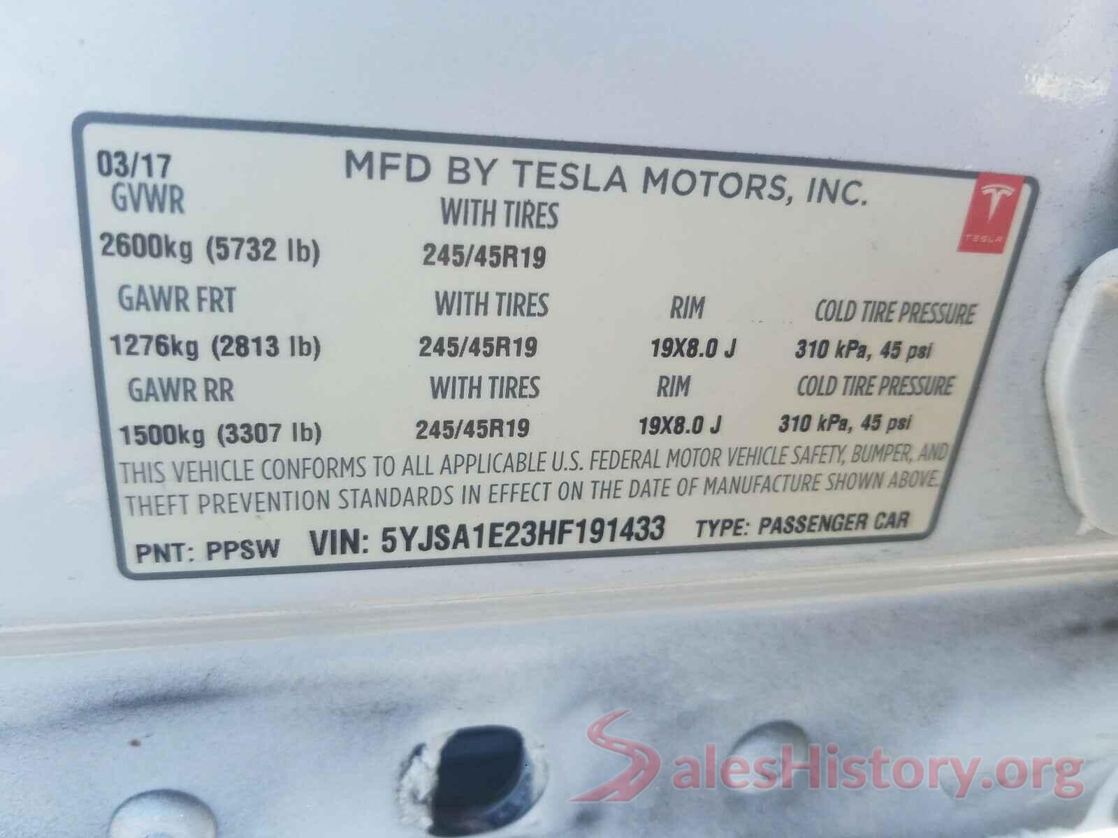 5YJSA1E23HF191433 2017 TESLA MODEL S