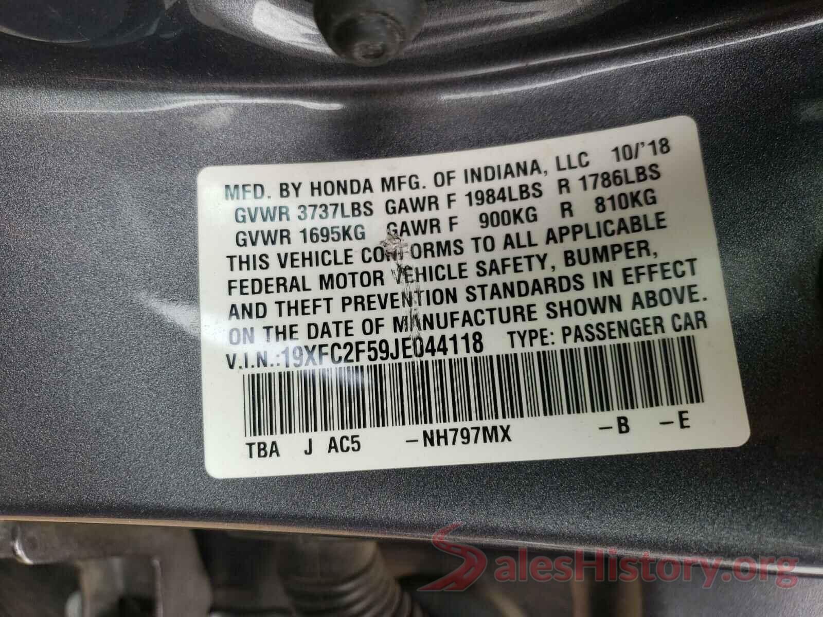 19XFC2F59JE044118 2018 HONDA CIVIC