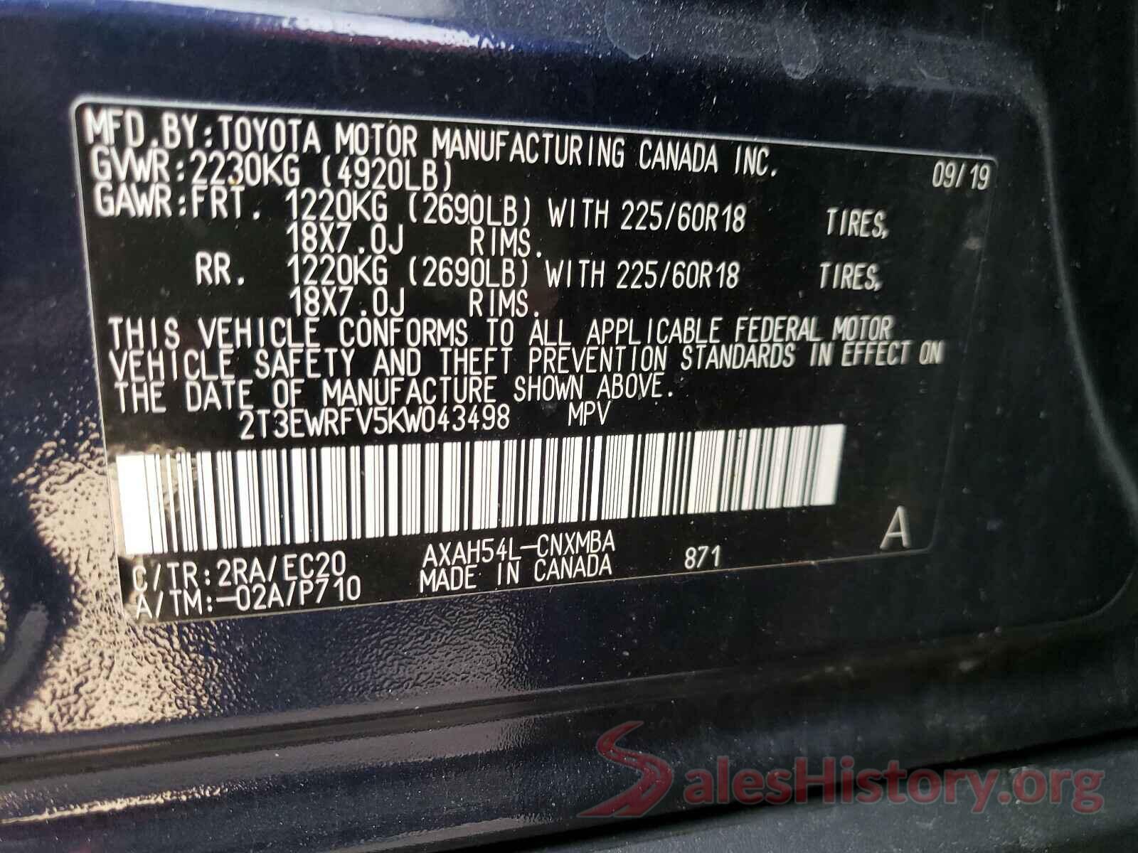 2T3EWRFV5KW043498 2019 TOYOTA RAV4