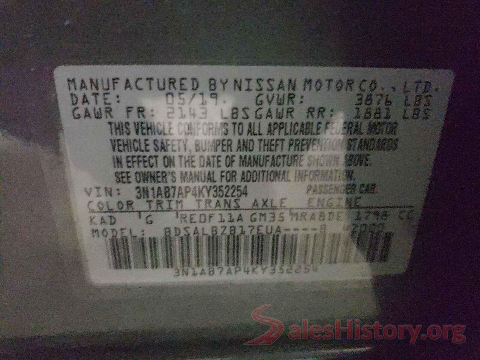 3N1AB7AP4KY352254 2019 NISSAN SENTRA