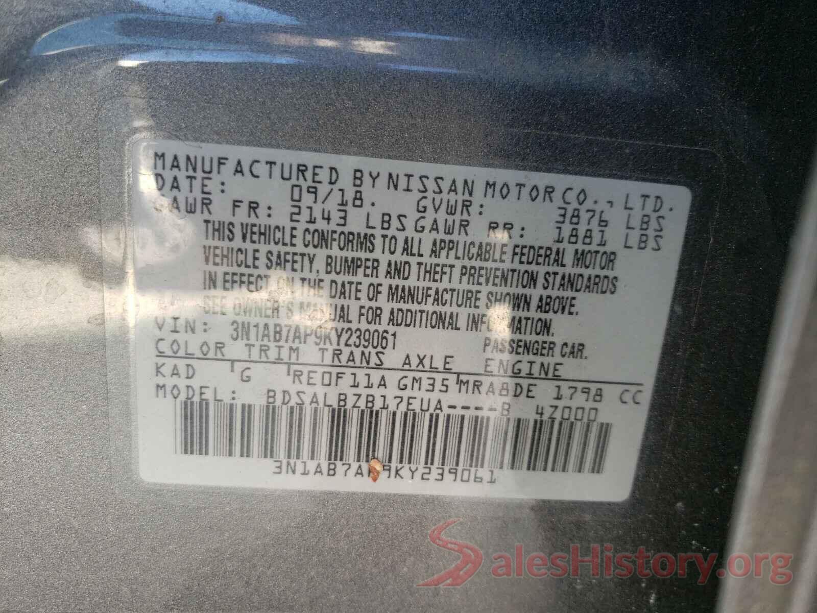 3N1AB7AP9KY239061 2019 NISSAN SENTRA