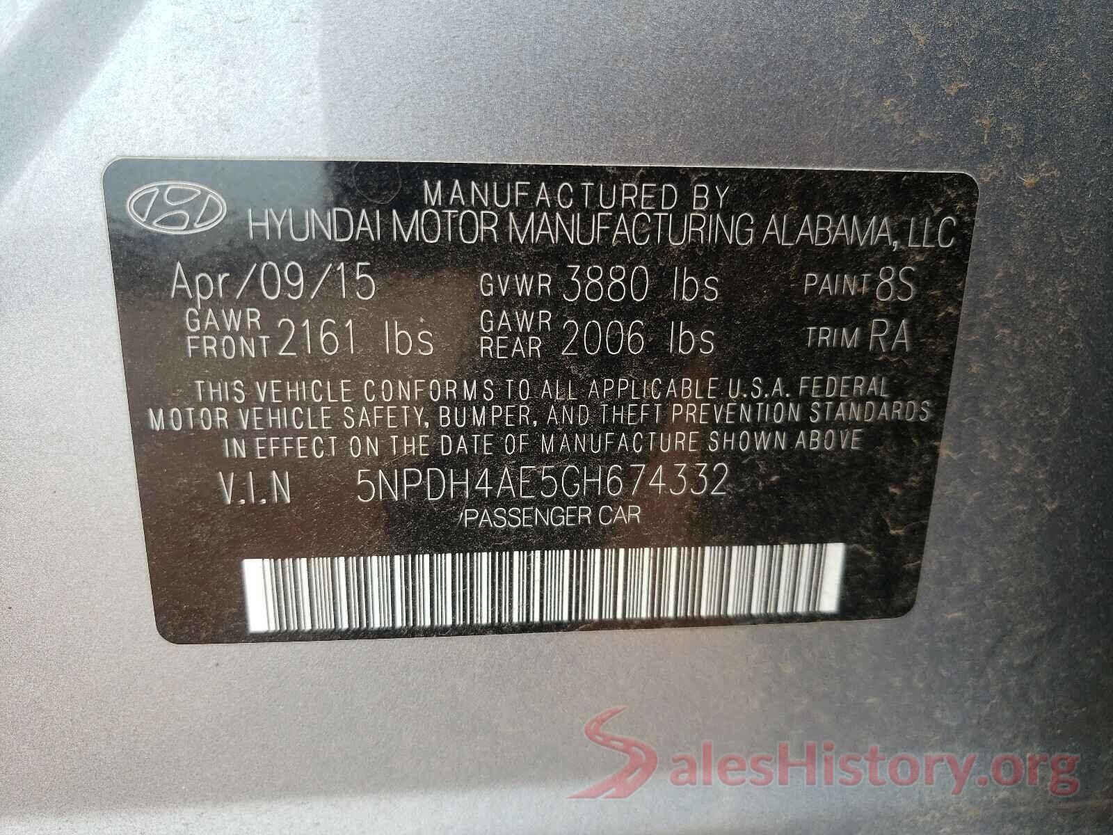 5NPDH4AE5GH674332 2016 HYUNDAI ELANTRA