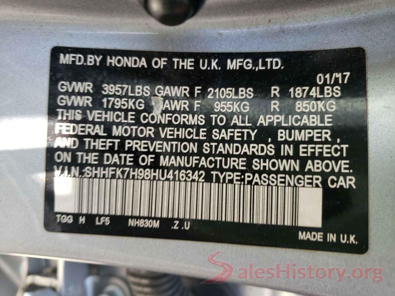 SHHFK7H98HU416342 2017 HONDA CIVIC