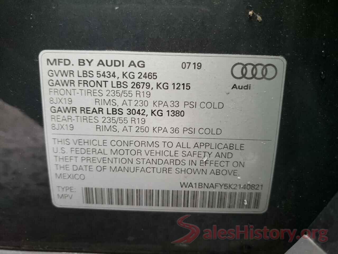 WA1BNAFY5K2140821 2019 AUDI Q5