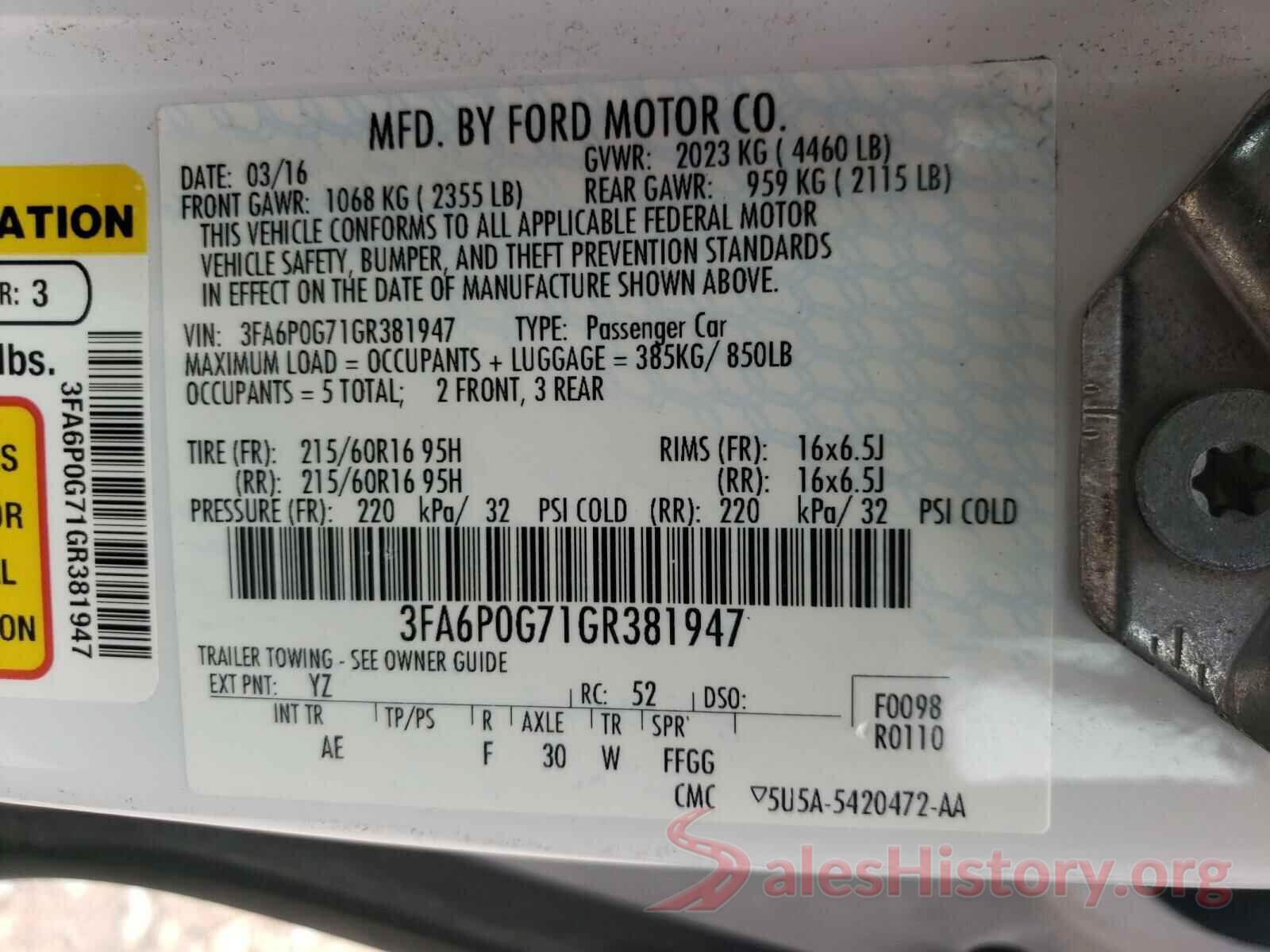 3FA6P0G71GR381947 2016 FORD FUSION