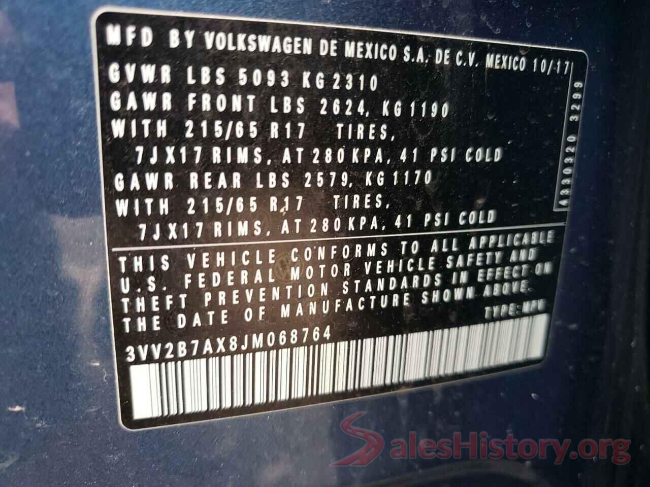 3VV2B7AX8JM068764 2018 VOLKSWAGEN TIGUAN