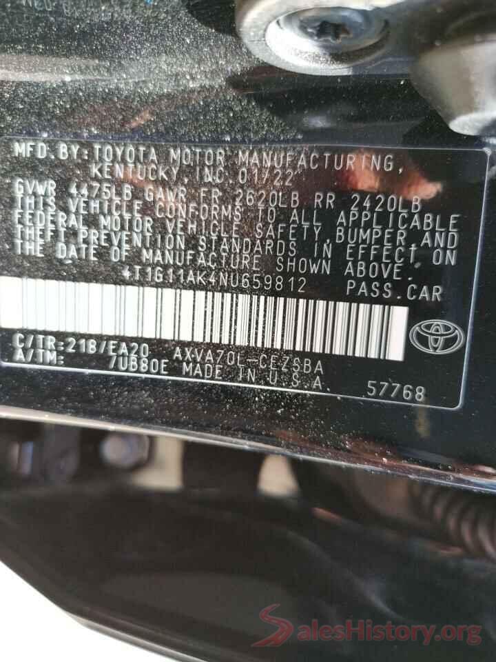 4T1G11AK4NU659812 2022 TOYOTA CAMRY