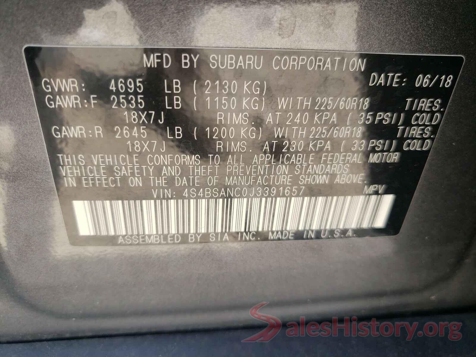 4S4BSANC0J3391657 2018 SUBARU OUTBACK