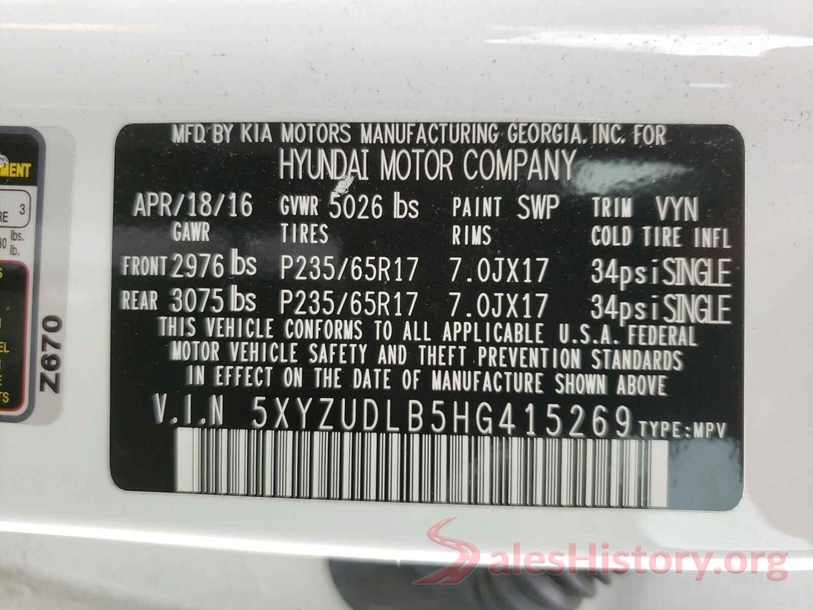 5XYZUDLB5HG415269 2017 HYUNDAI SANTA FE