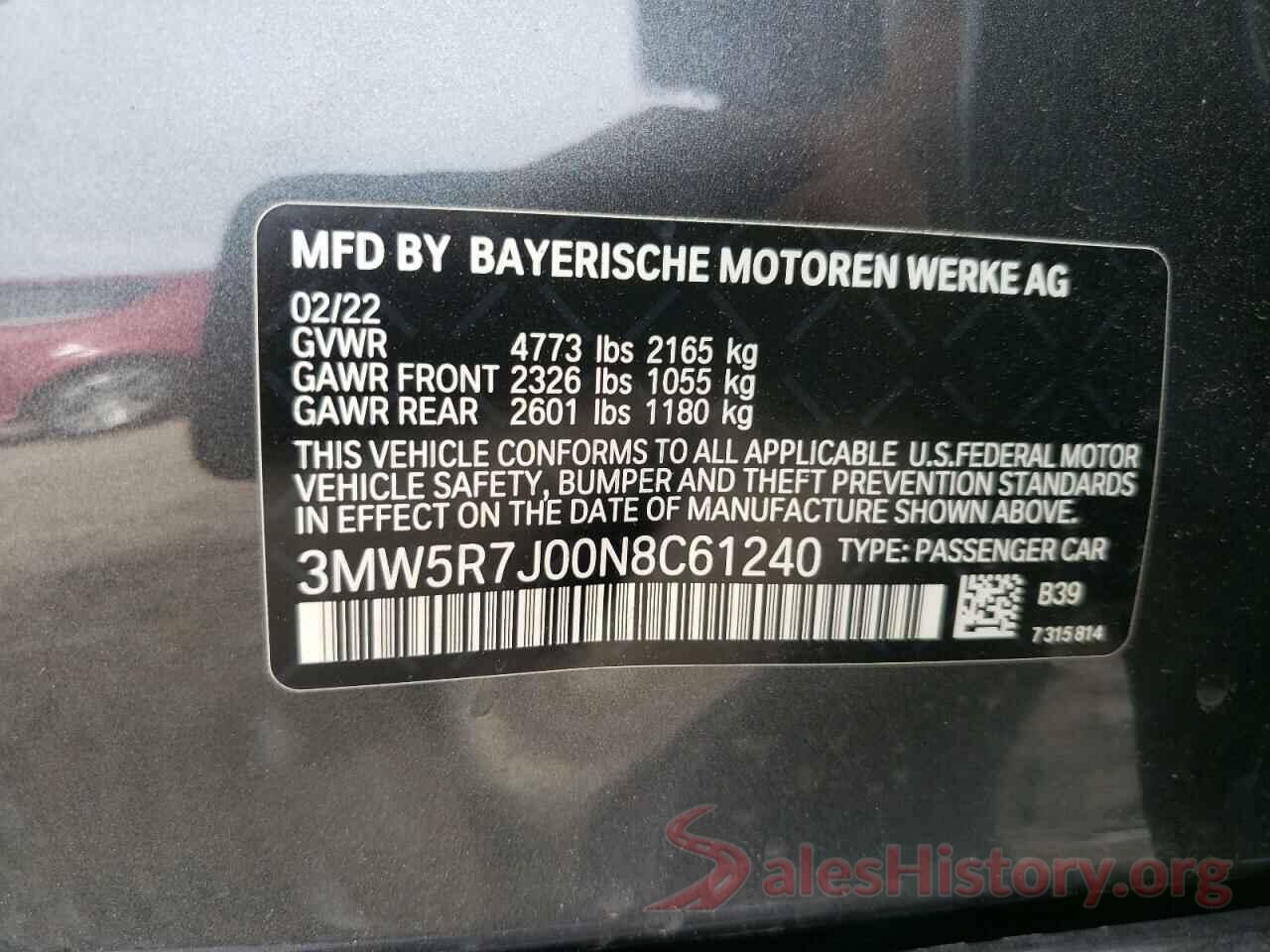 3MW5R7J00N8C61240 2022 BMW 3 SERIES