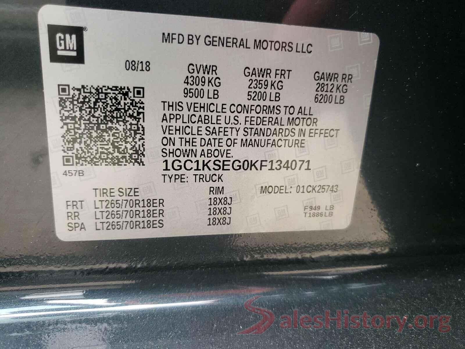 1GC1KSEG0KF134071 2019 CHEVROLET SILVERADO