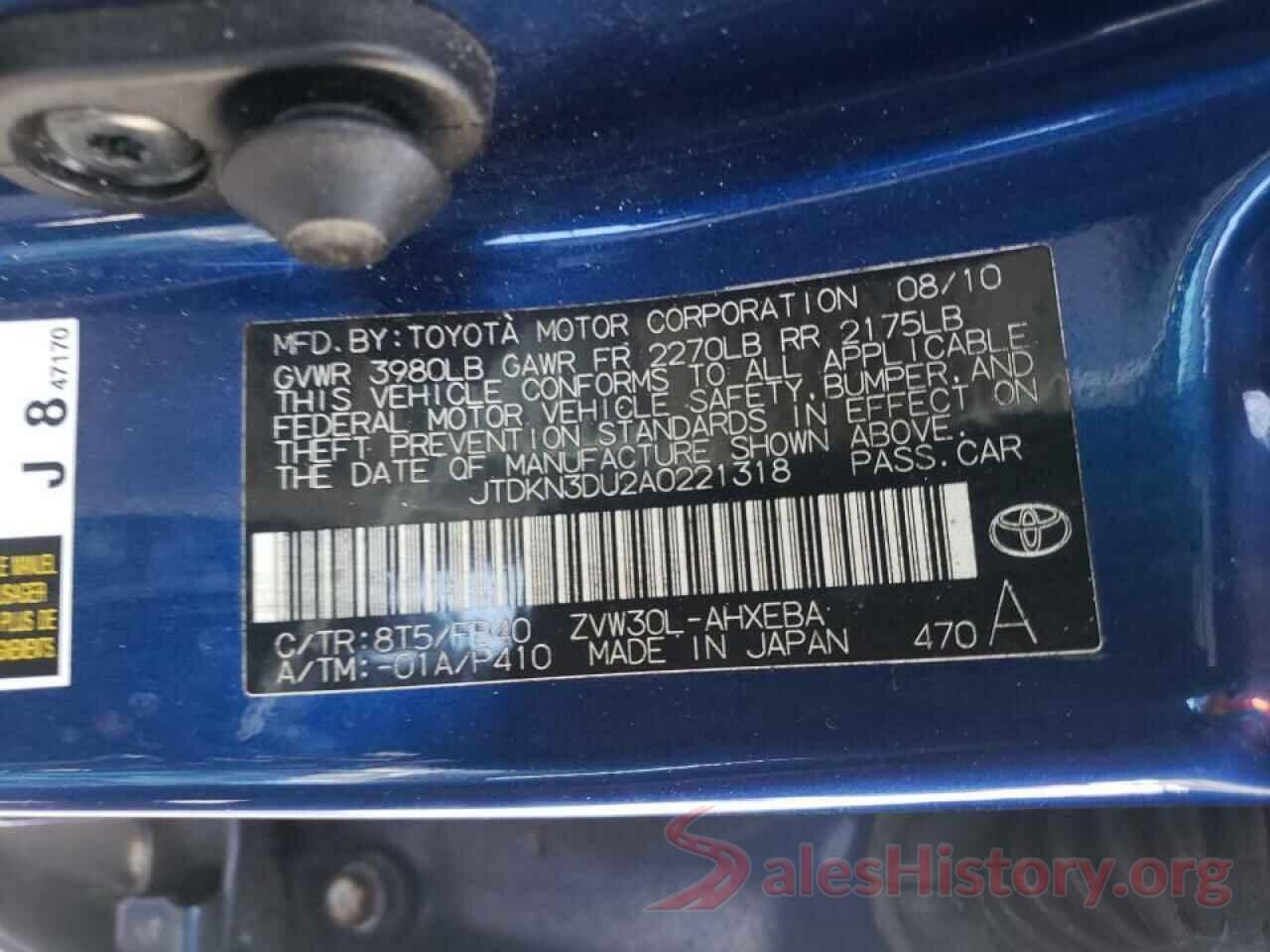 JTDKN3DU2A0221318 2010 TOYOTA PRIUS