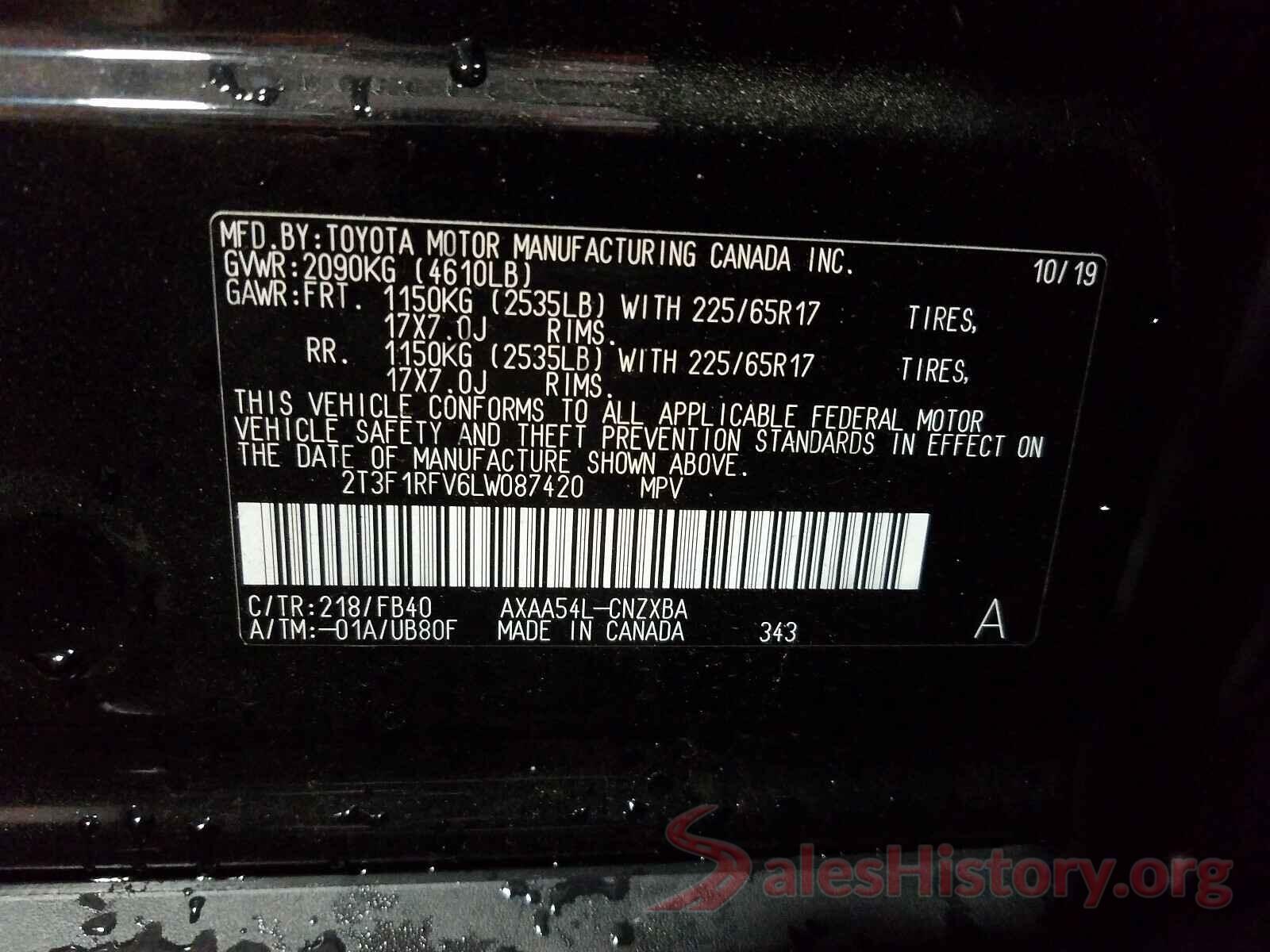 2T3F1RFV6LW087420 2020 TOYOTA RAV4