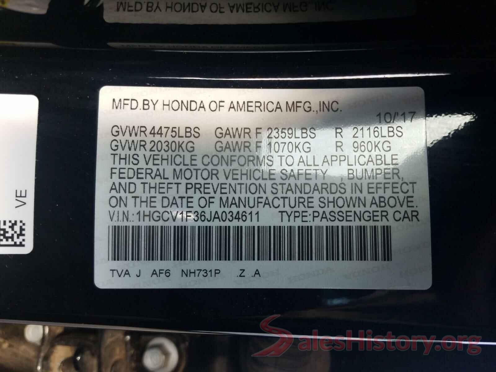 1HGCV1F36JA034611 2018 HONDA ACCORD