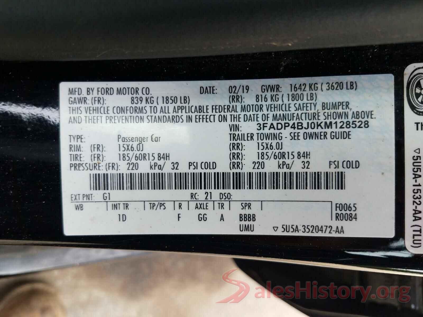 3FADP4BJ0KM128528 2019 FORD FIESTA