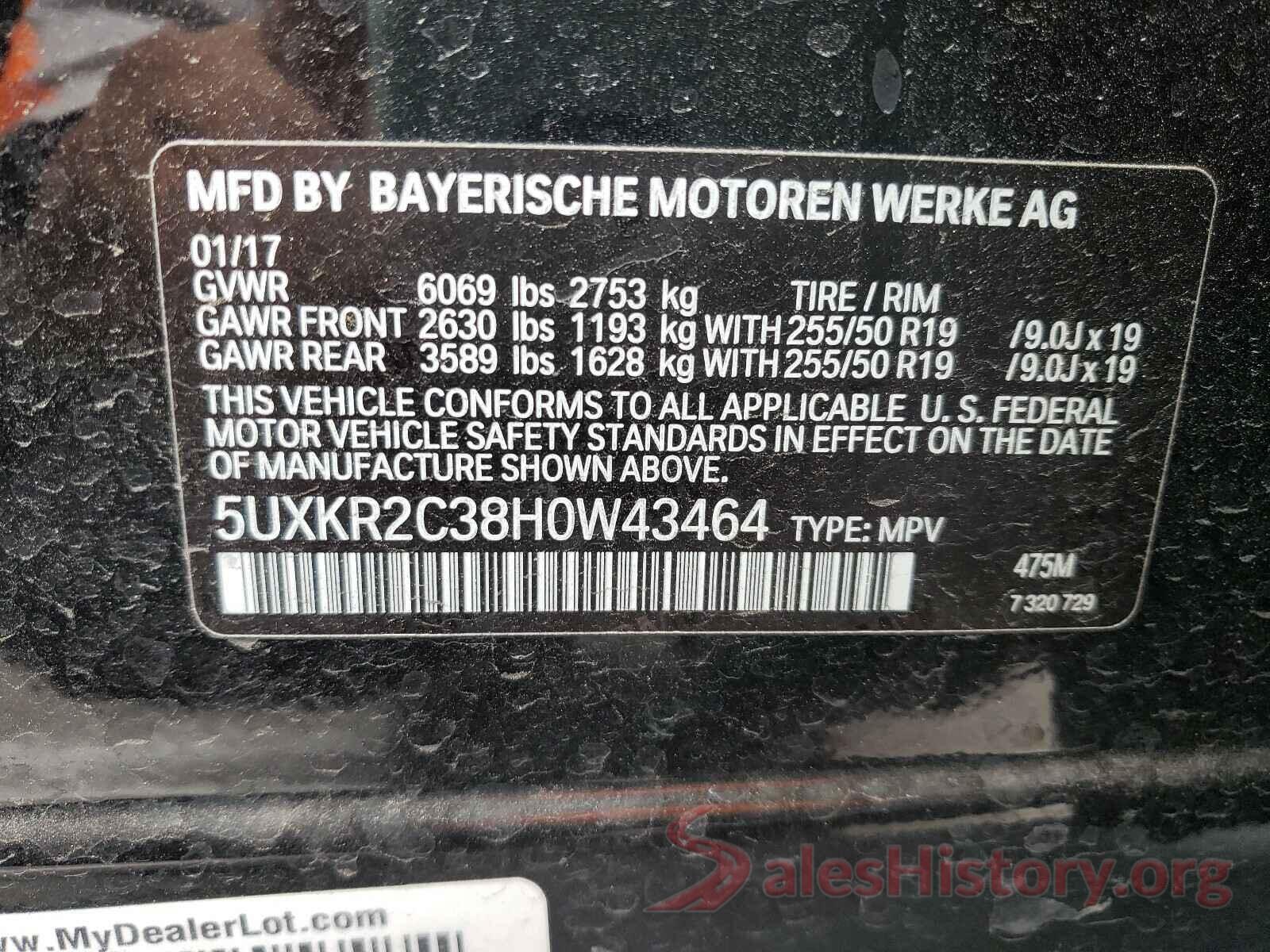 5UXKR2C38H0W43464 2017 BMW X5