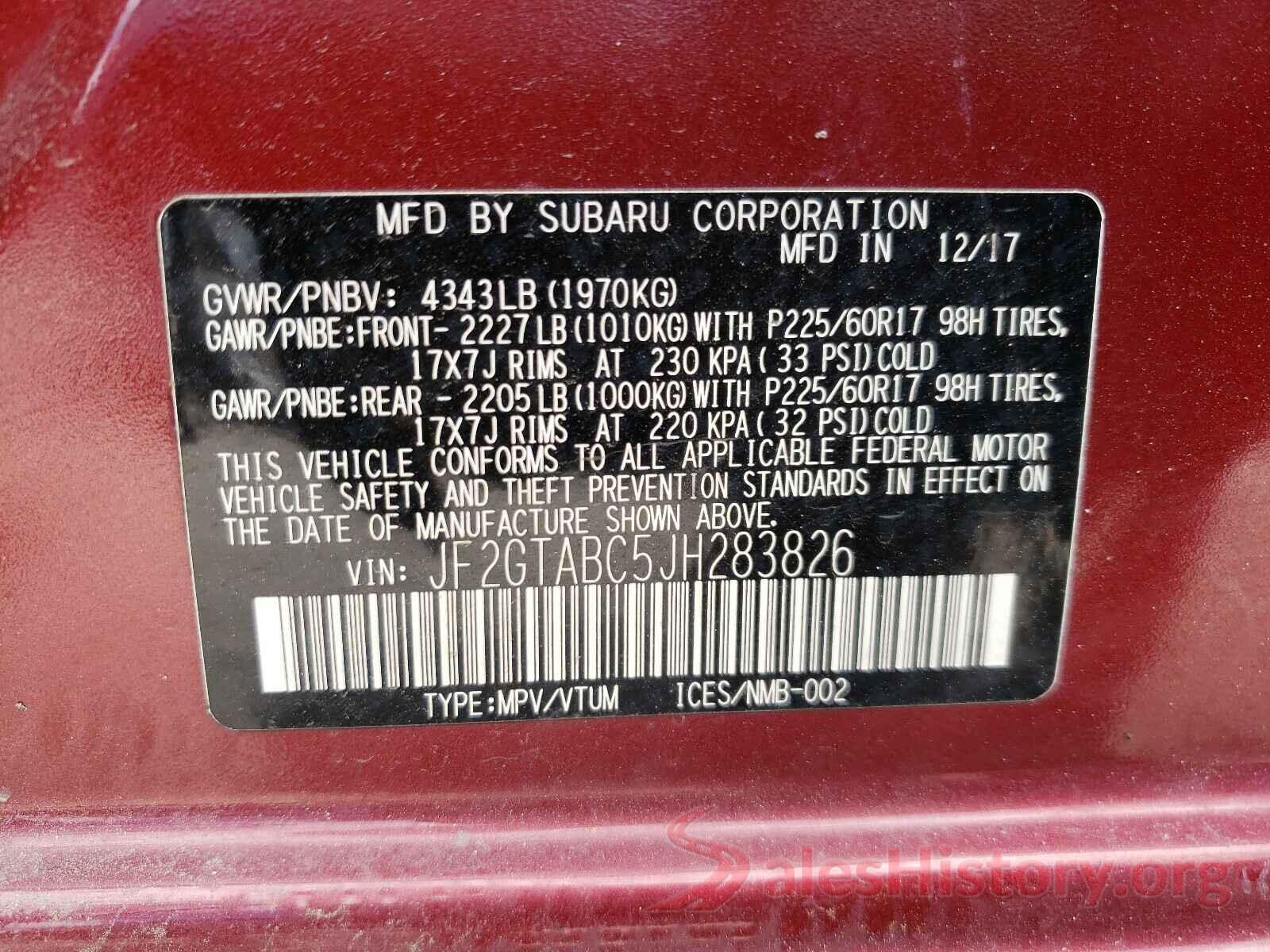 JF2GTABC5JH283826 2018 SUBARU CROSSTREK