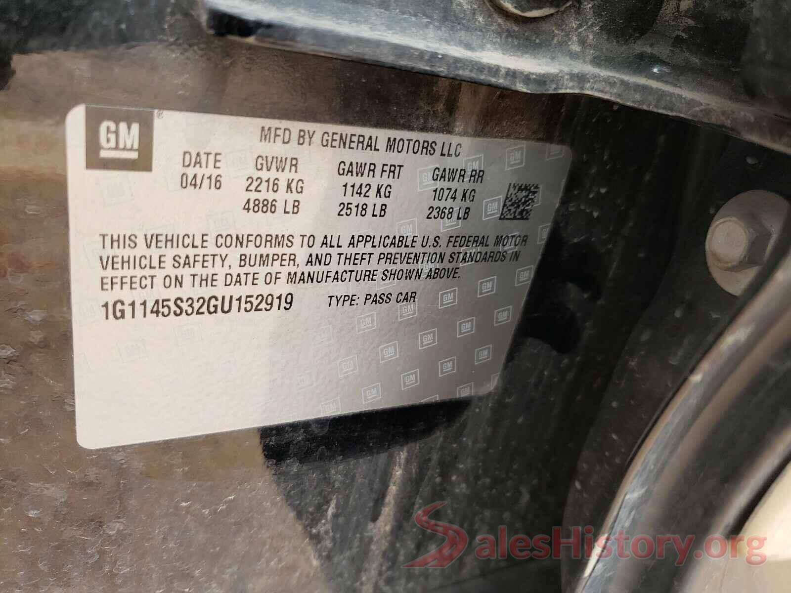 1G1145S32GU152919 2016 CHEVROLET IMPALA