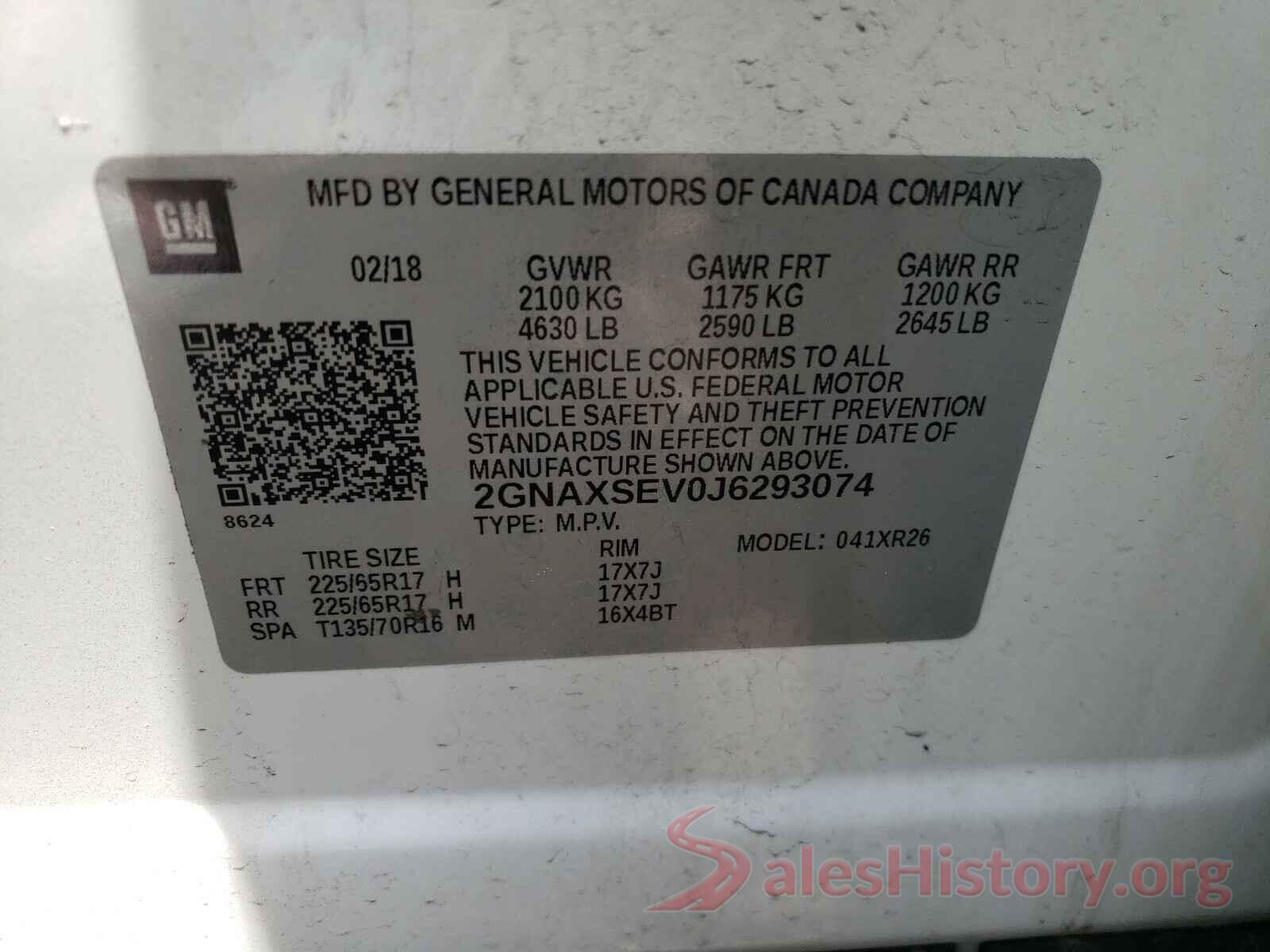 2GNAXSEV0J6293074 2018 CHEVROLET EQUINOX