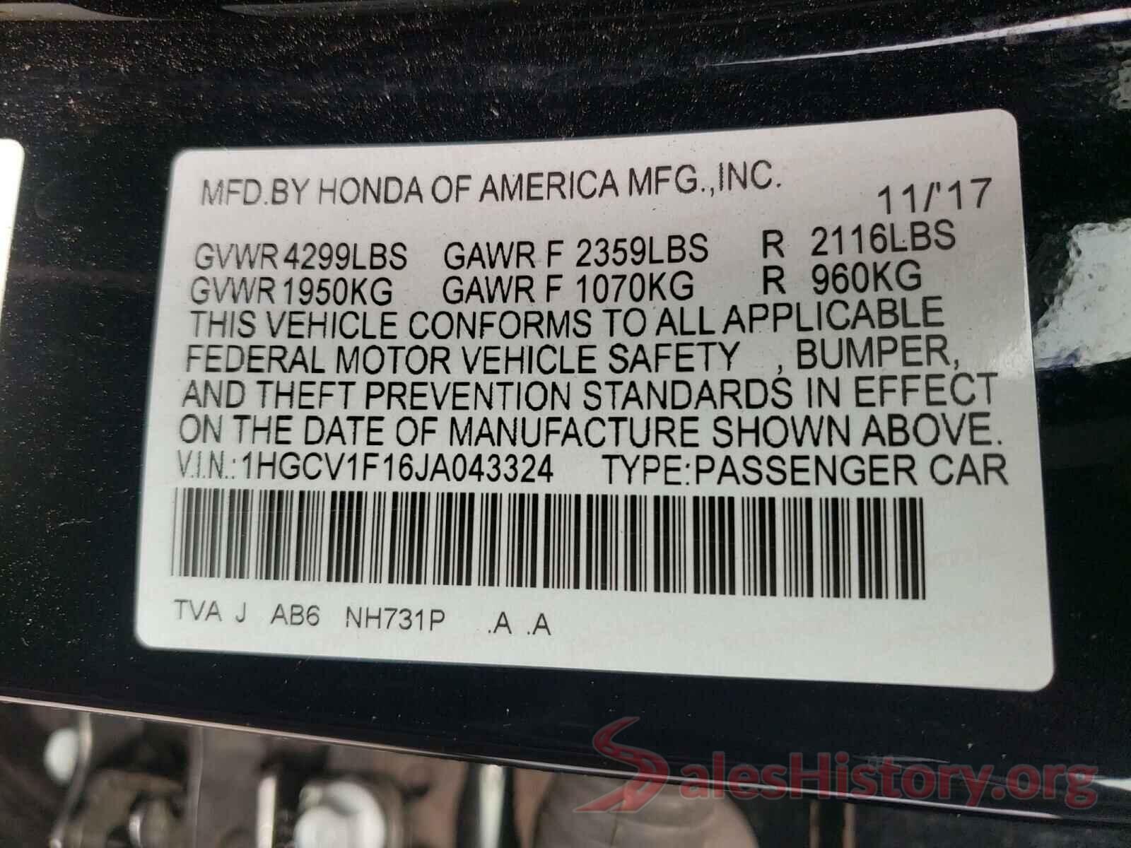 1HGCV1F16JA043324 2018 HONDA ACCORD