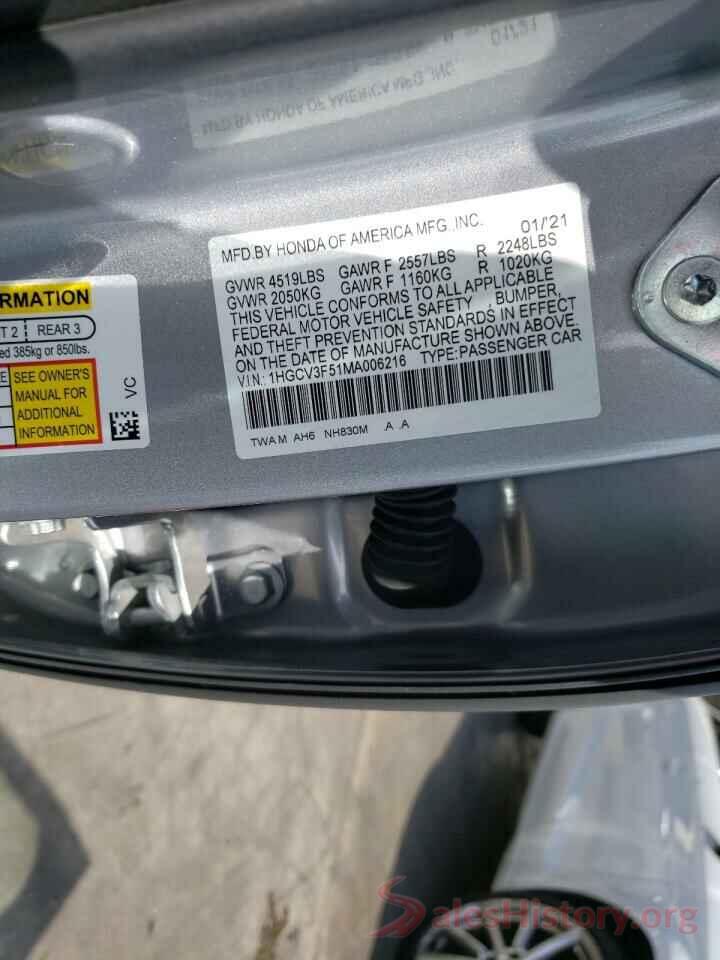 1HGCV3F51MA006216 2021 HONDA ACCORD