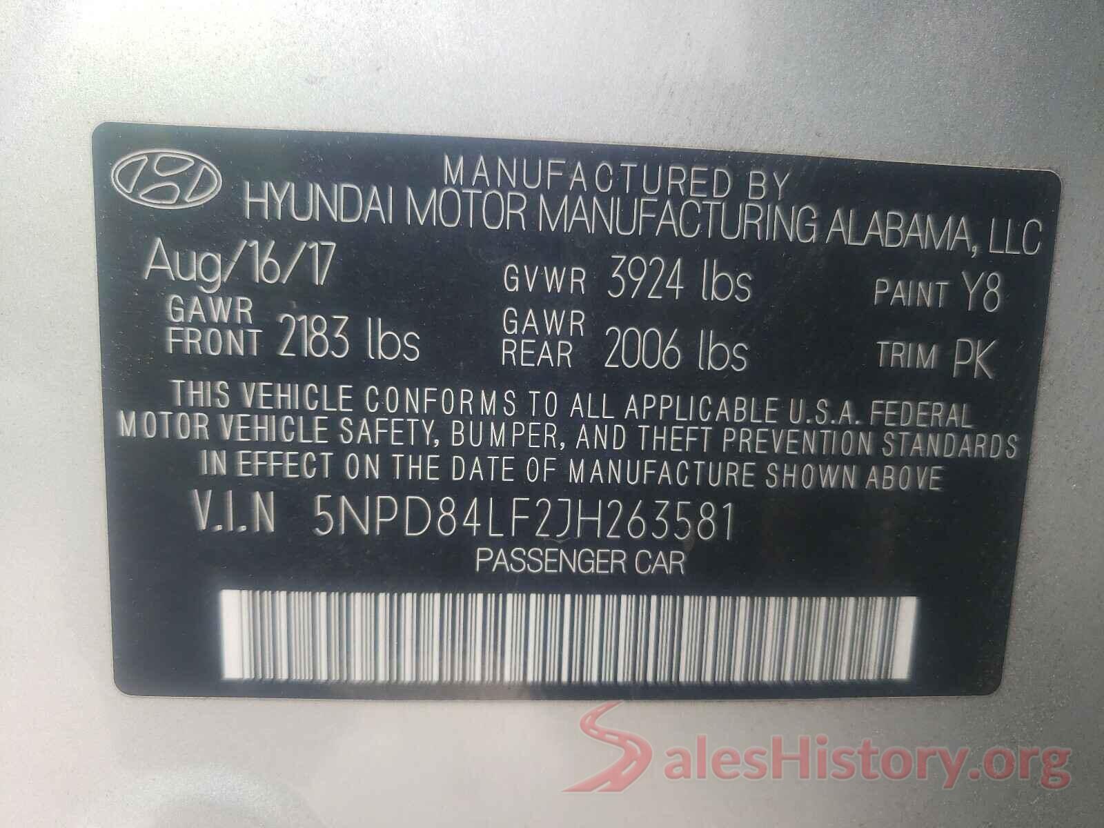 5NPD84LF2JH263581 2018 HYUNDAI ELANTRA