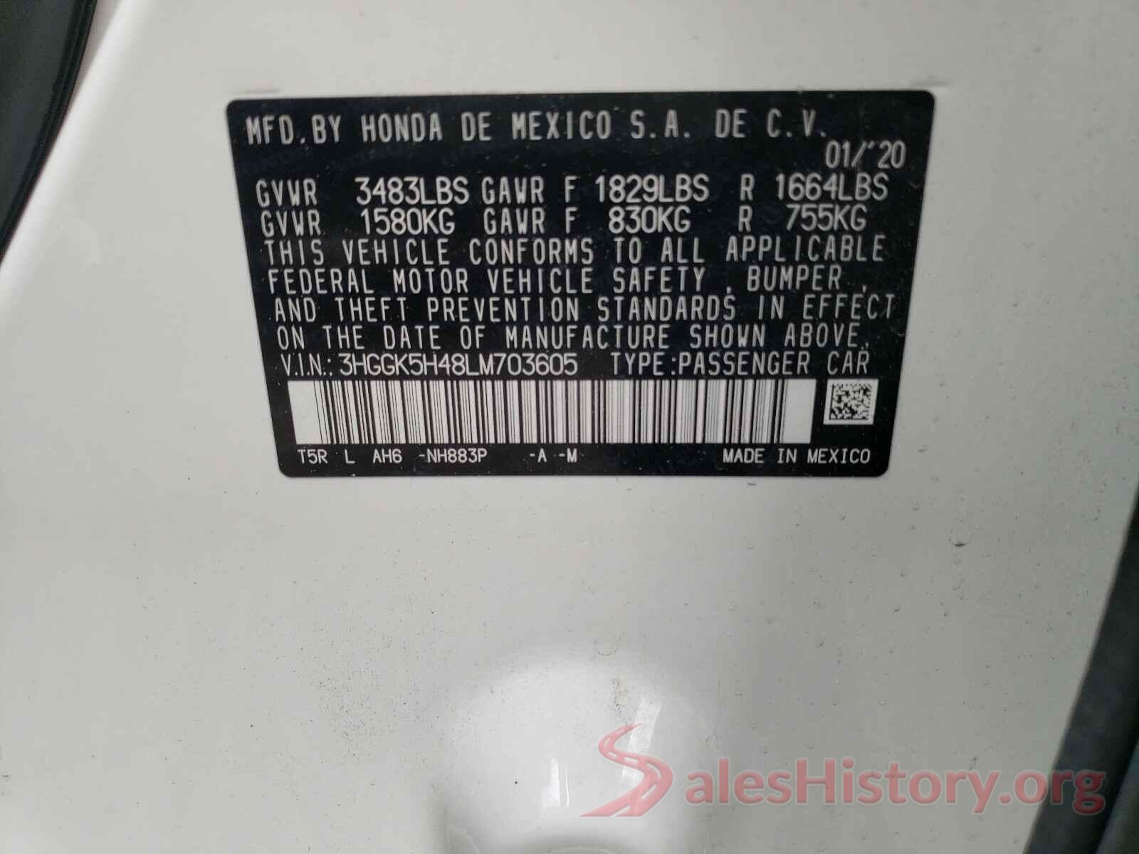 3HGGK5H48LM703605 2020 HONDA FIT