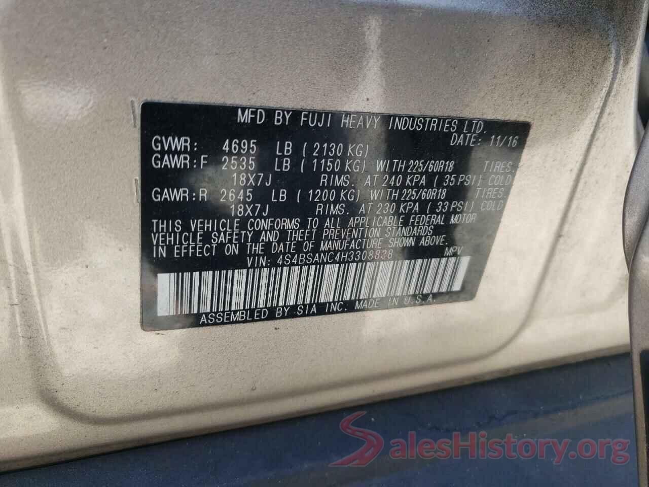 4S4BSANC4H3308838 2017 SUBARU OUTBACK