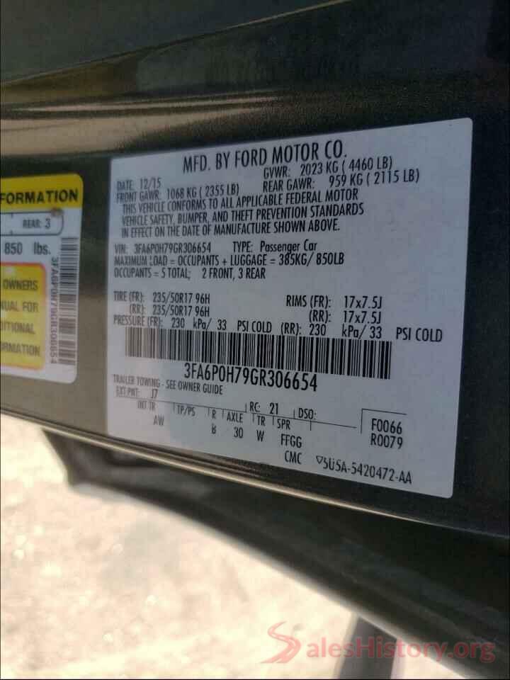 3FA6P0H79GR306654 2016 FORD FUSION