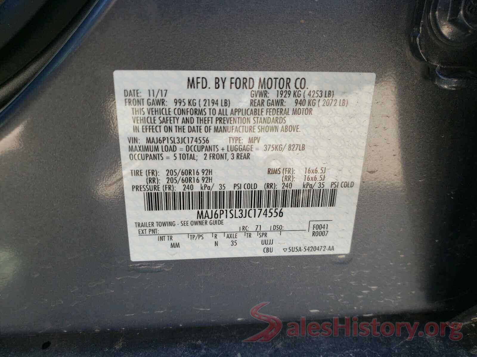 MAJ6P1SL3JC174556 2018 FORD ALL OTHER