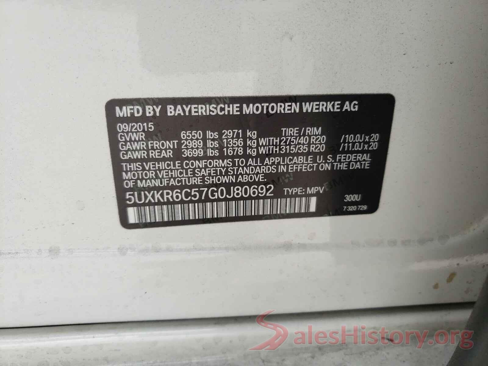 5UXKR6C57G0J80692 2016 BMW X5