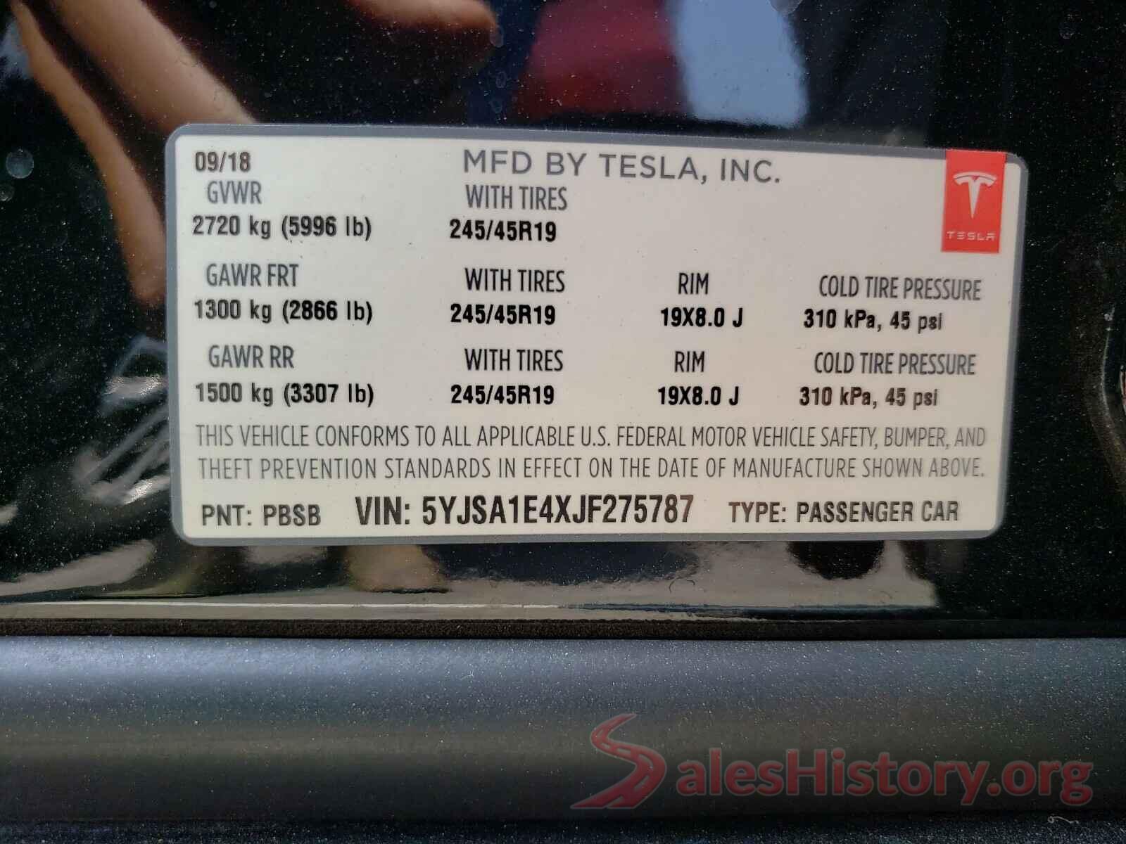 5YJSA1E4XJF275787 2018 TESLA MODEL S