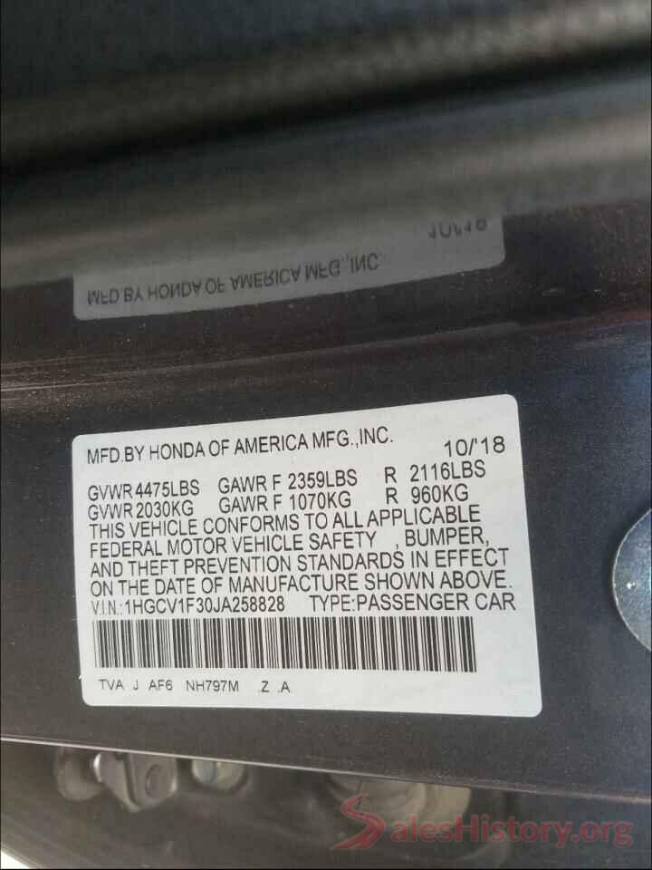 1HGCV1F30JA258828 2018 HONDA ACCORD