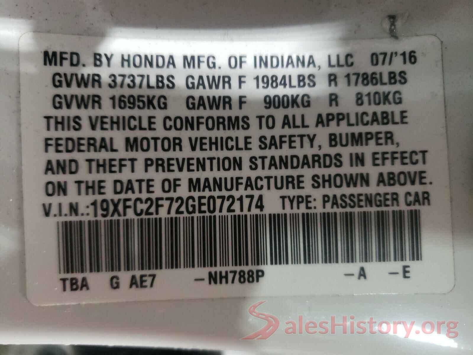 19XFC2F72GE072174 2016 HONDA CIVIC