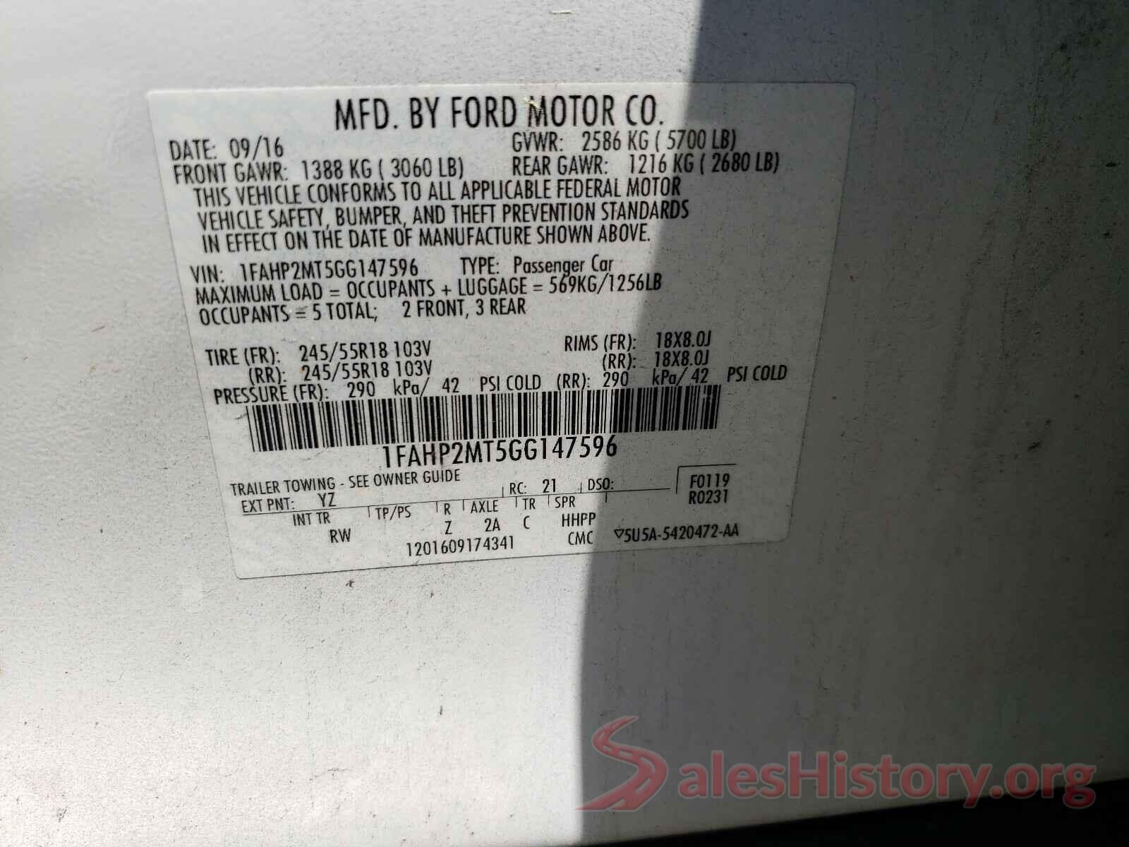 1FAHP2MT5GG147596 2016 FORD TAURUS