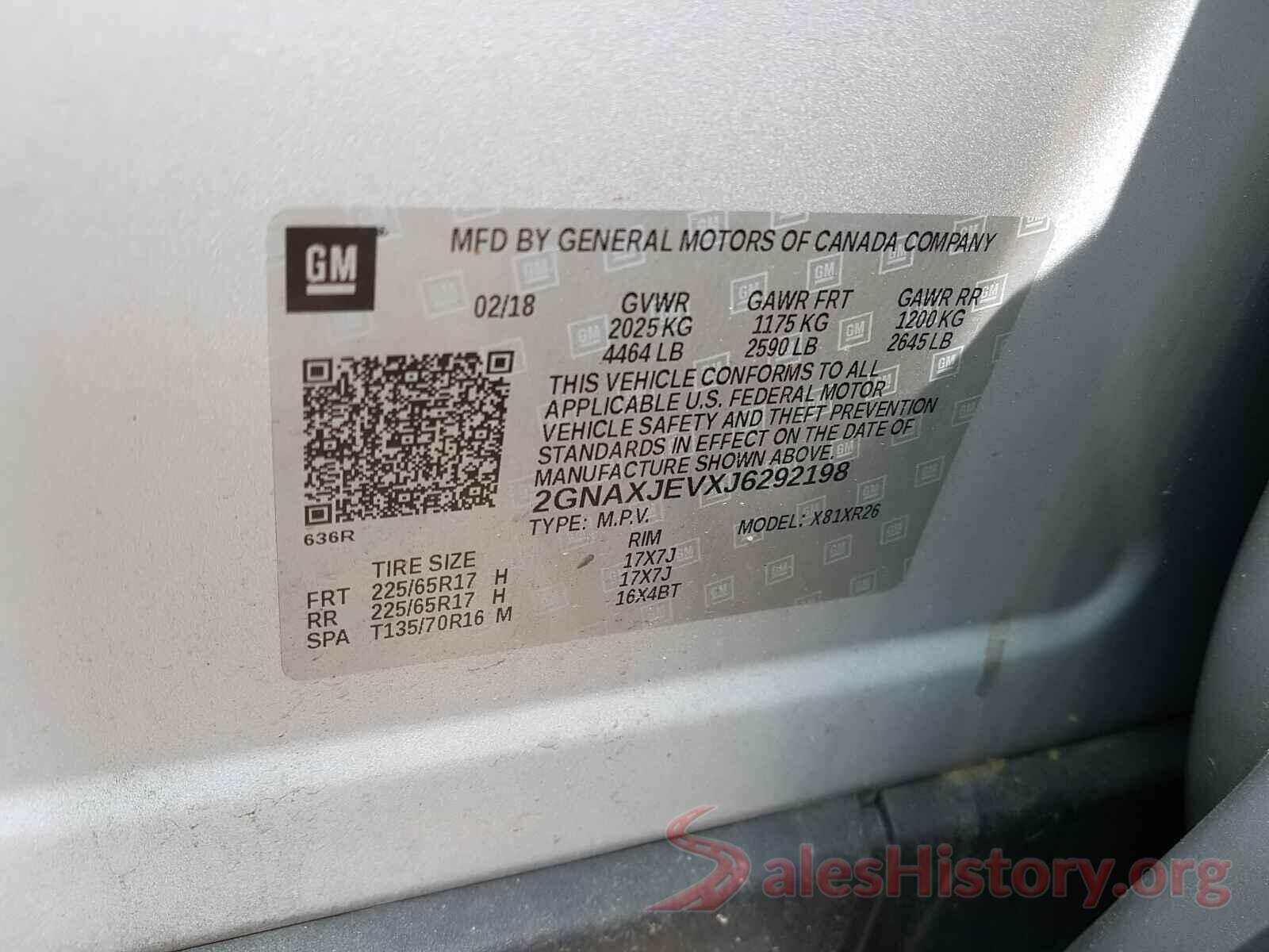 2GNAXJEVXJ6292198 2018 CHEVROLET EQUINOX