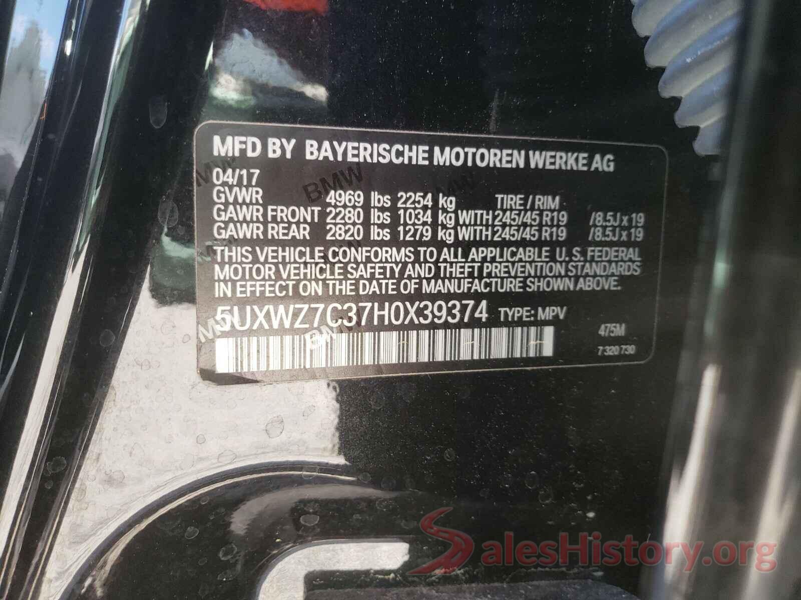 5UXWZ7C37H0X39374 2017 BMW X3