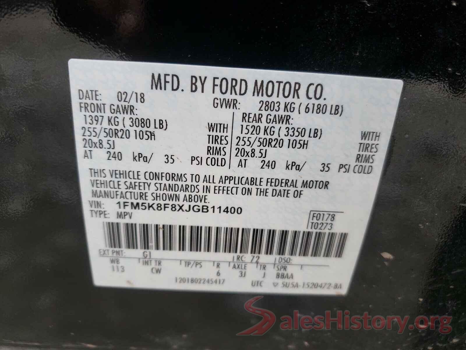 1FM5K8F8XJGB11400 2018 FORD EXPLORER