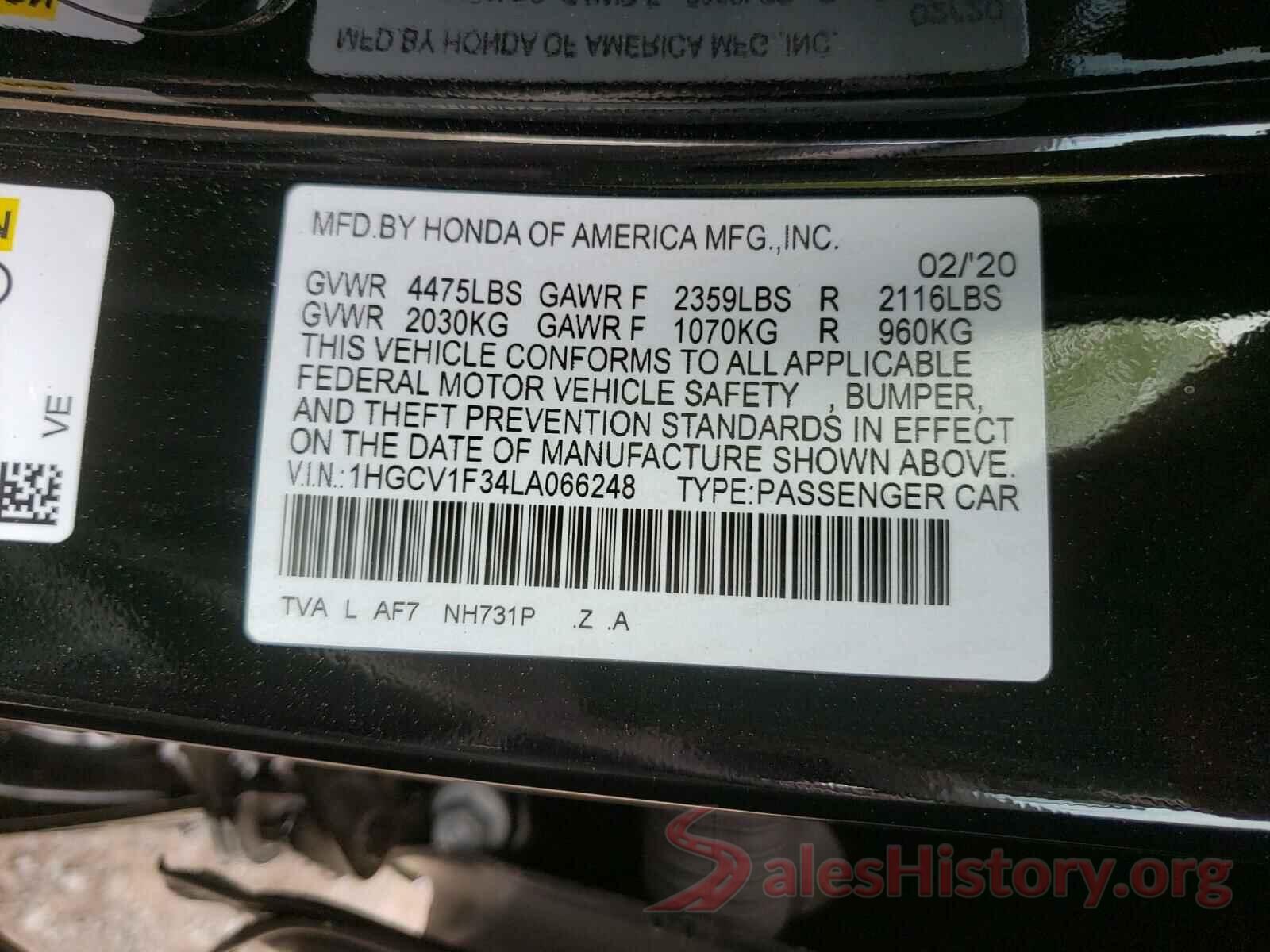 1HGCV1F34LA066248 2020 HONDA ACCORD