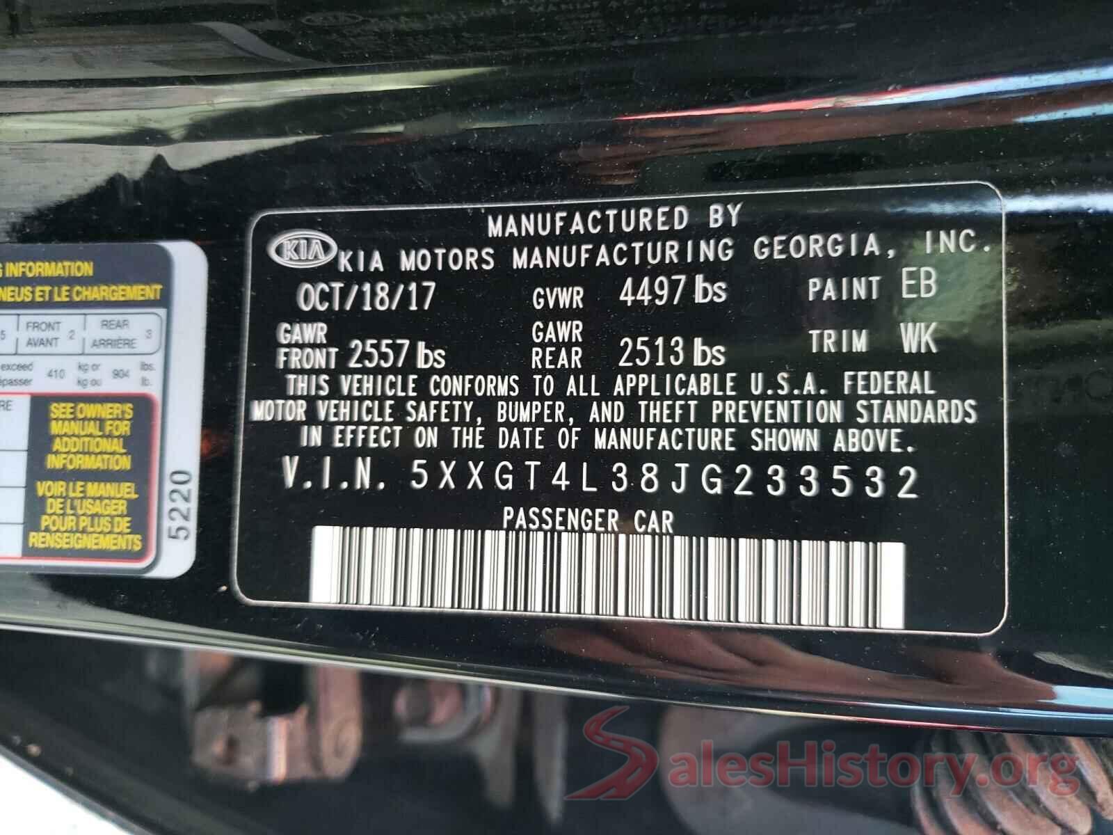 5XXGT4L38JG233532 2018 KIA OPTIMA